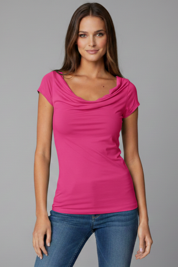 Model in pink Tee short sleeve front isolated image