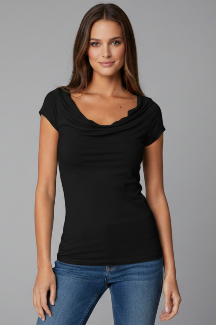 Modern women's top front studio grey background