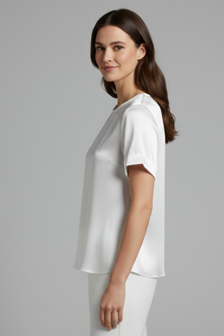 White basic tee for women side pose