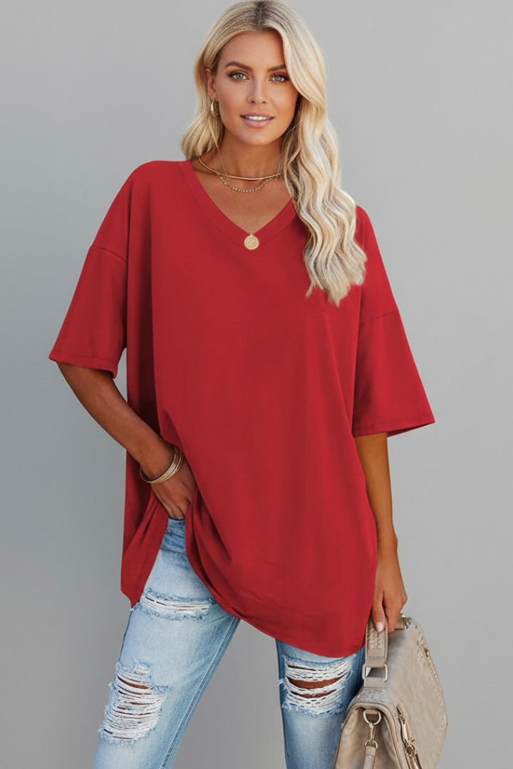 Everyday basic red shirt front display gray background