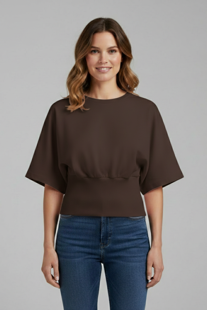 Women fashion brown top clean studio front pose