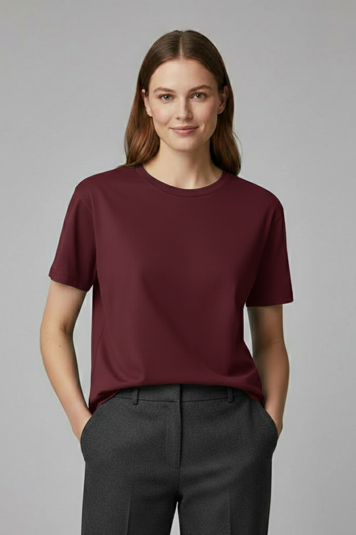 Everyday casual red top isolated against bright grey backdrop