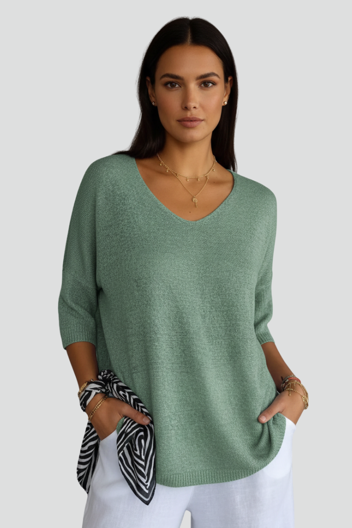 Relaxed plain green blouse with textured fabric finish