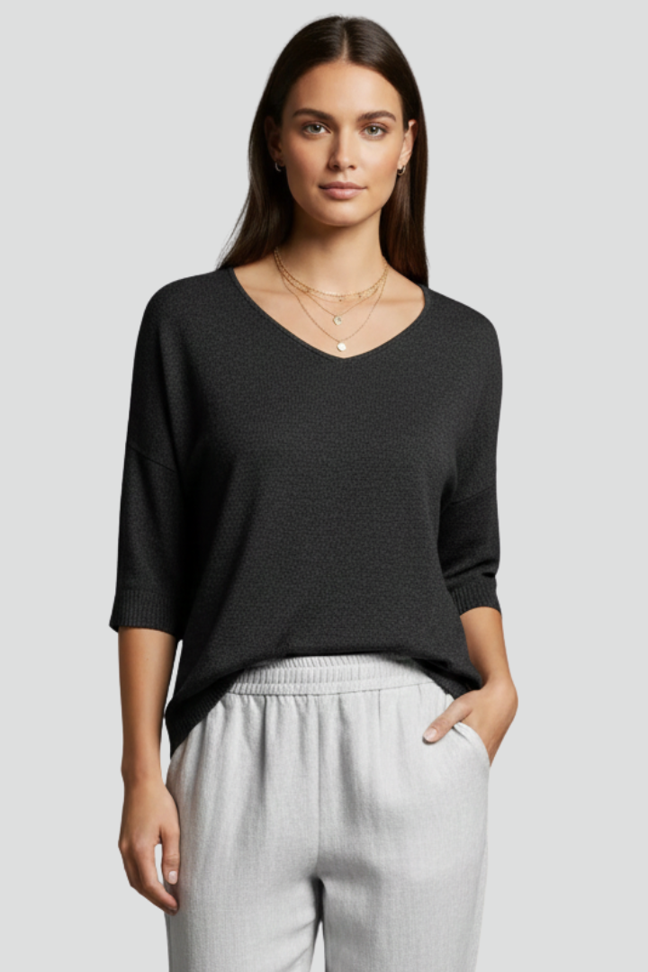 Studio shot of textured women’s black blouse