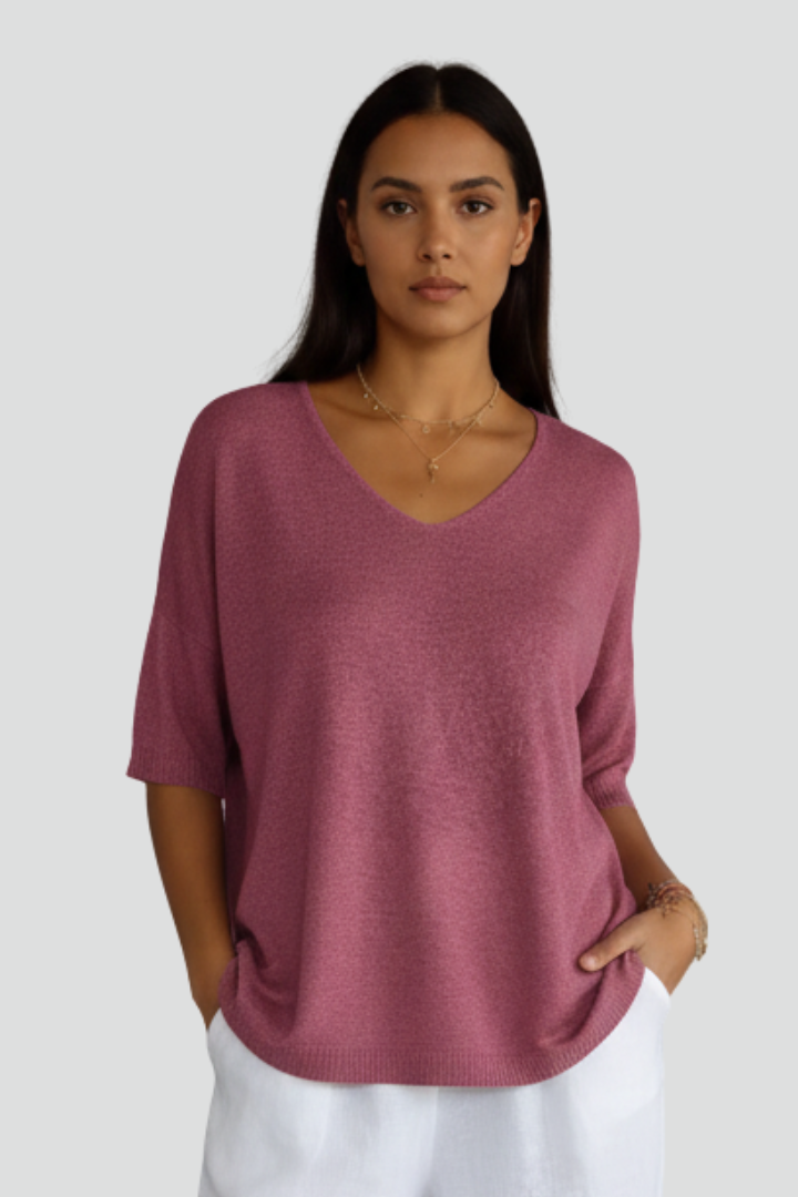 Loose fit coral blouse studio product photo