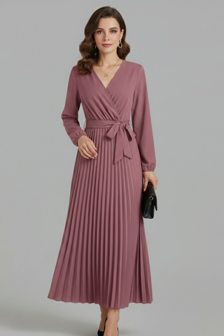 Elegant stance pleated pink dress 
