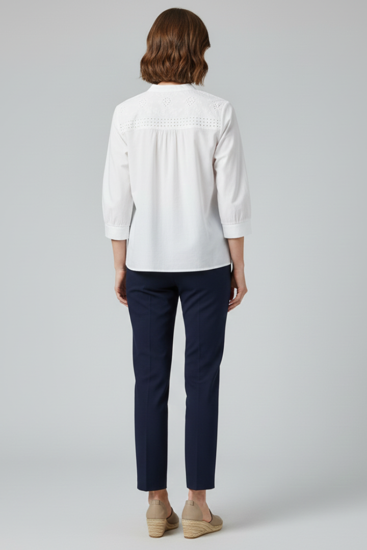 Full body product image of elegant white blouse back angle
