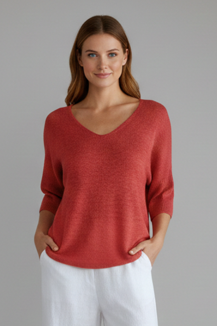 Chic women’s top front shot gray backdrop