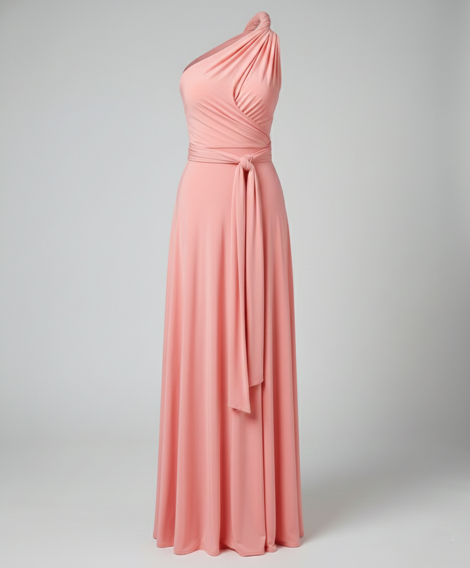  maxi dress with adjustable wrap styling on a plain background.
