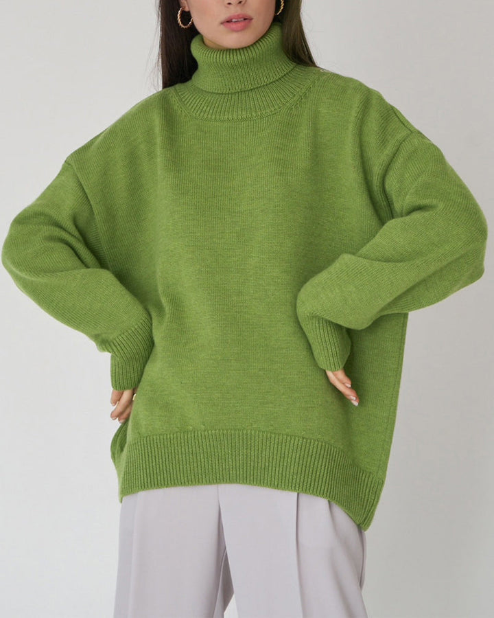 Aeliara | Women's Cozy Oversized Turtleneck Sweater — Green