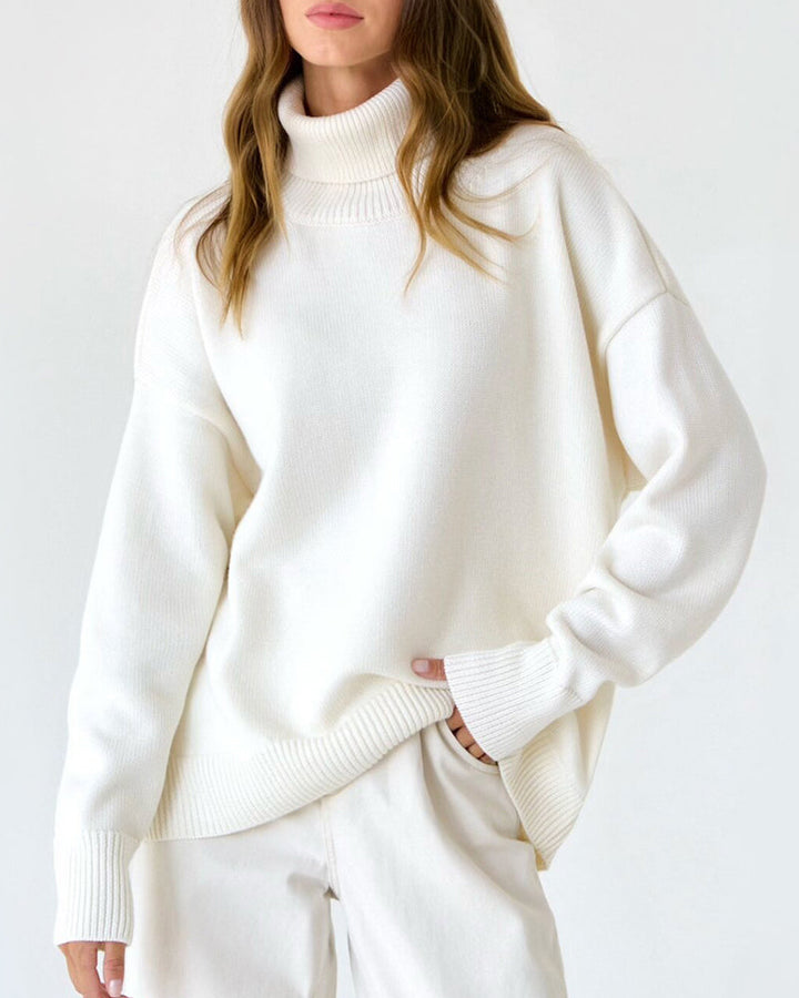 Aeliara | Women's Cozy Oversized Turtleneck Sweater — White