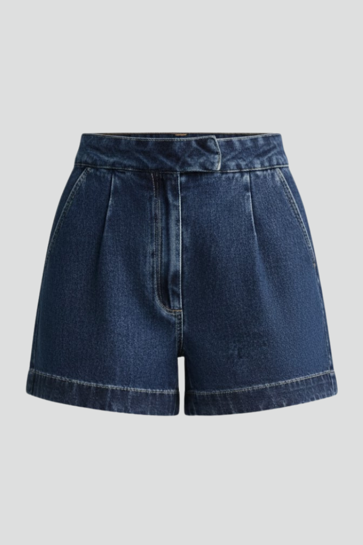 Flattering high-rise shorts on gray background