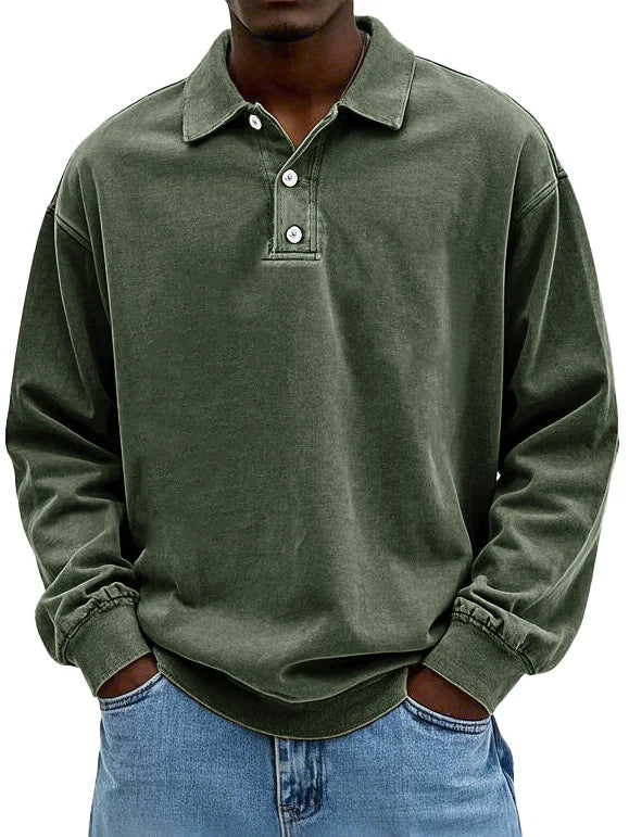 Alessandro | Men's Button-Up Casual Long Sleeve Polo Shirt for Men - Oversized Fit — Army