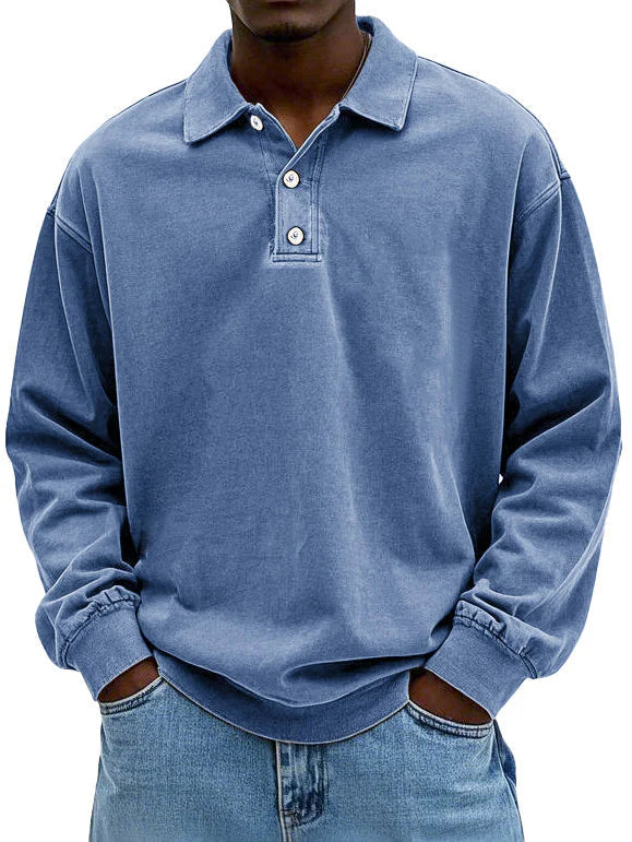 Alessandro | Men's Button-Up Casual Long Sleeve Polo Shirt for Men - Oversized Fit — 1