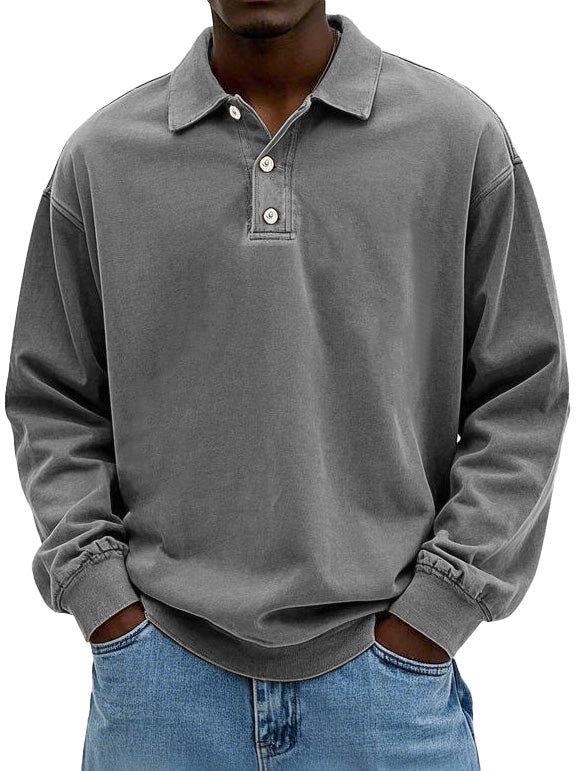 Alessandro | Men's Button-Up Casual Long Sleeve Polo Shirt for Men - Oversized Fit — 2