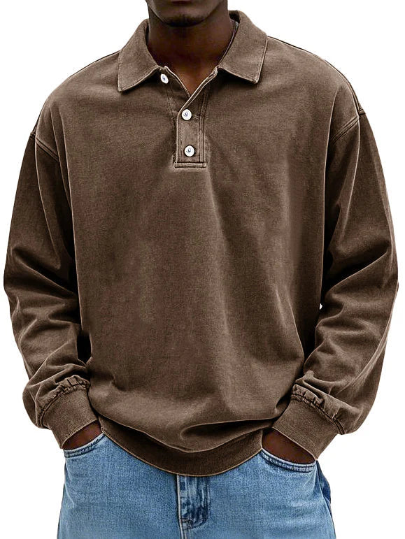 Alessandro | Men's Button-Up Casual Long Sleeve Polo Shirt for Men - Oversized Fit — Brown