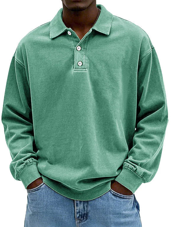 Alessandro | Men's Button-Up Casual Long Sleeve Polo Shirt for Men - Oversized Fit — Green