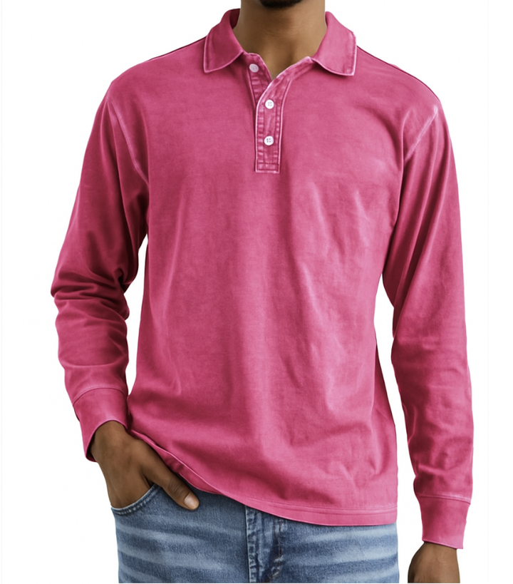 Alessandro | Men's Button-Up Casual Long Sleeve Polo Shirt for Men - Oversized Fit — Pink