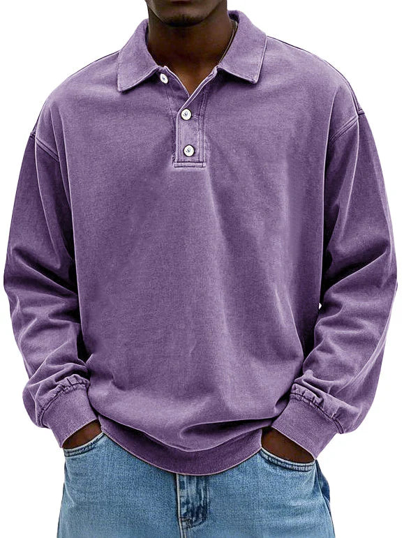 Alessandro | Men's Button-Up Casual Long Sleeve Polo Shirt for Men - Oversized Fit — Purple