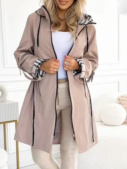 Alessia | Women's Casual Stretch Zip Coat - Waterproof and Windproof Tops — Beige