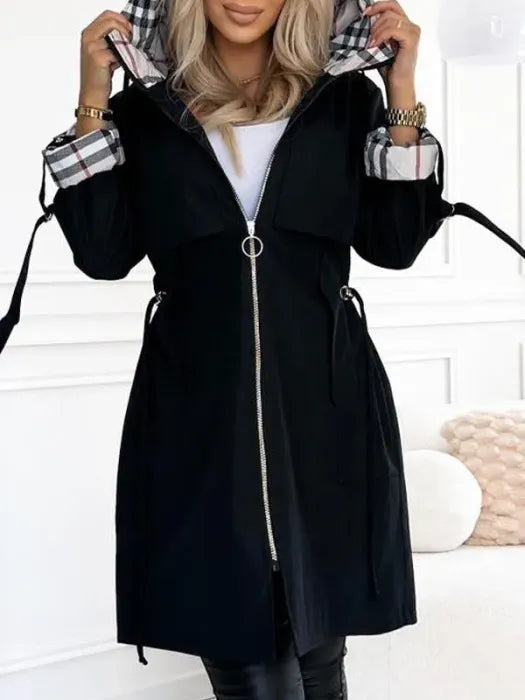 Alessia | Women's Casual Stretch Zip Coat - Waterproof and Windproof Tops — Black