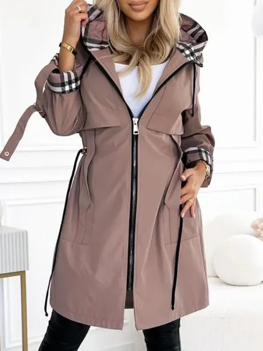 Alessia | Women's Casual Stretch Zip Coat - Waterproof and Windproof Tops — Brown