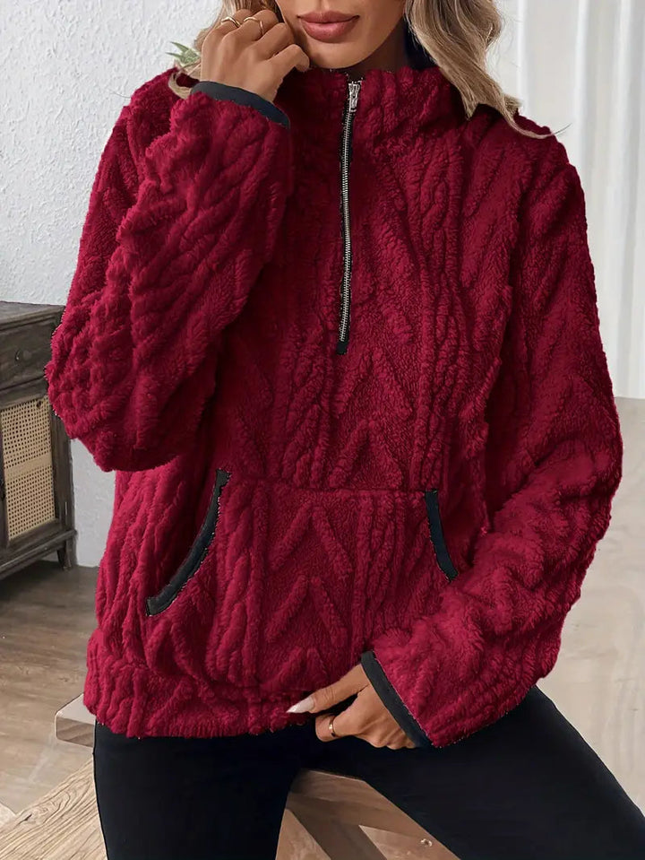 Alvinavia | Women's Cozy Quarter Zip Cable Textured Sherpa Sweater — 2