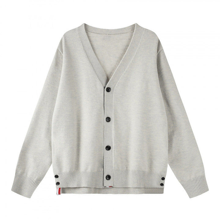Alvinola | Women's Cozy Oversize V‑Neck Knitted Cardigan with Button Placket and Side Press Buttons — 1