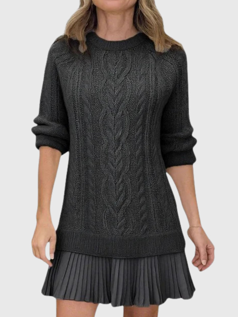 Amarawen | Women's Cozy Sweater Dress in Cable Knit — Black