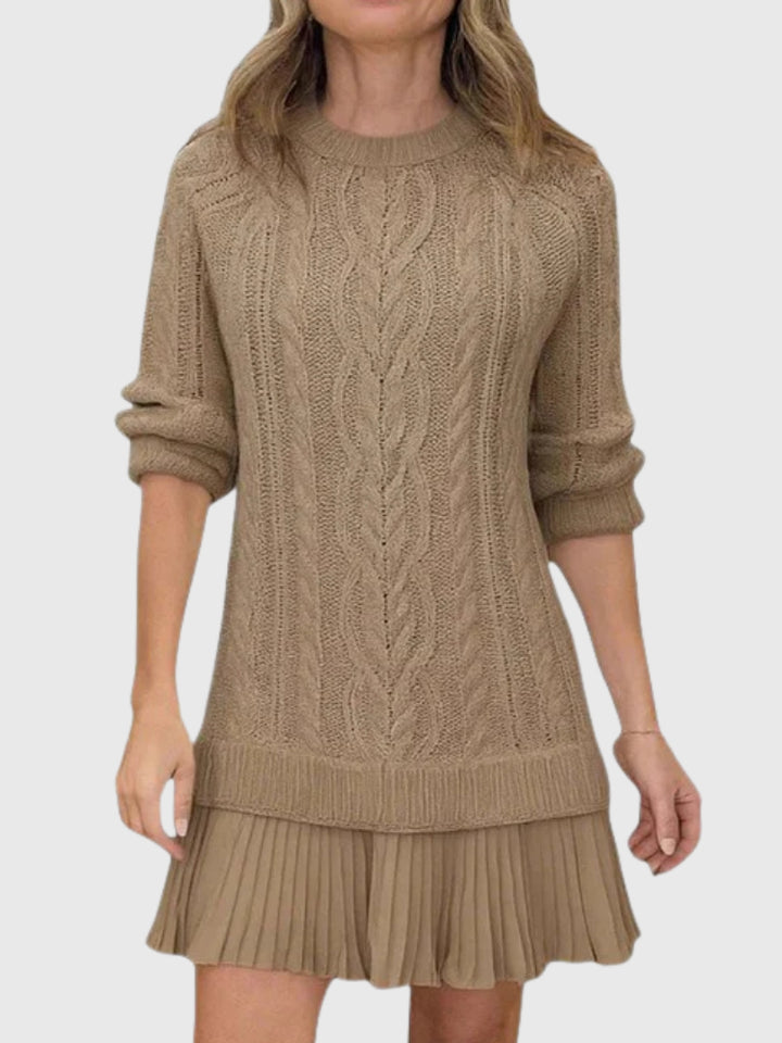 Amarawen | Women's Cozy Sweater Dress in Cable Knit — Brown