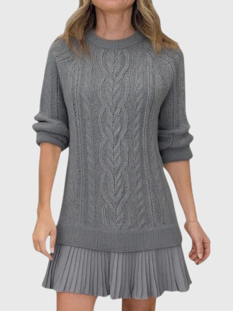Amarawen | Women's Cozy Sweater Dress in Cable Knit — Grey