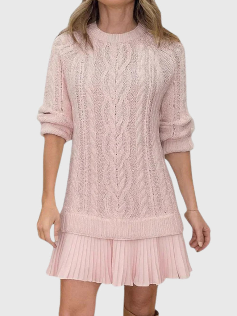 Amarawen | Women's Cozy Sweater Dress in Cable Knit — Pink