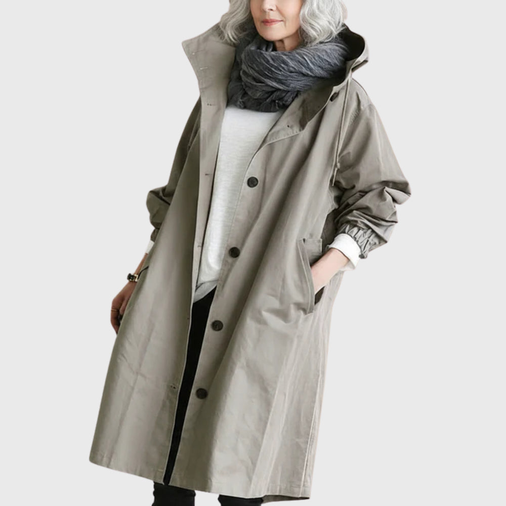Anastasia | Women's Double-Breasted Waterproof Trench Coat — Grey