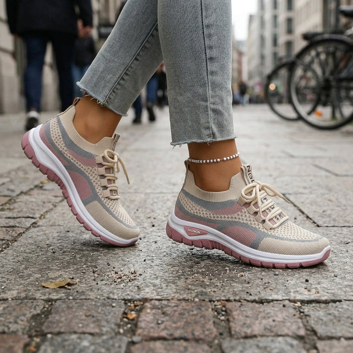 Anneliese | Women's Comfortable Casual Mandello Orthopedic Sneakers — Pink & Khaki