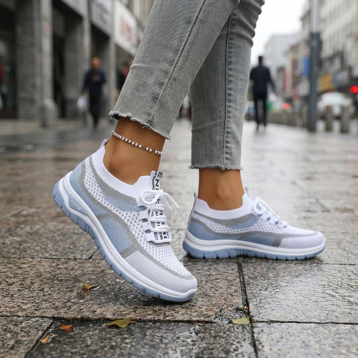 Anneliese | Women's Comfortable Casual Mandello Orthopedic Sneakers — White & Blue