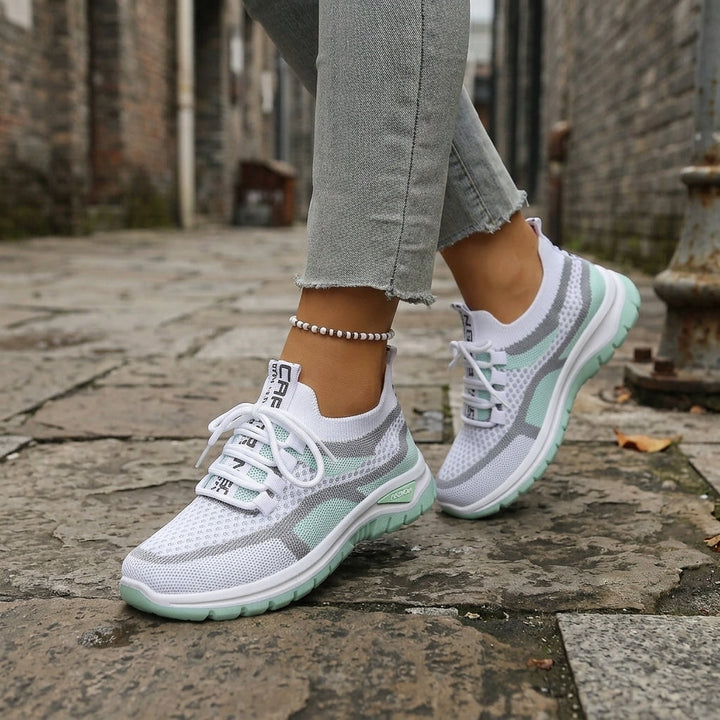 Anneliese | Women's Comfortable Casual Mandello Orthopedic Sneakers — White & Mint