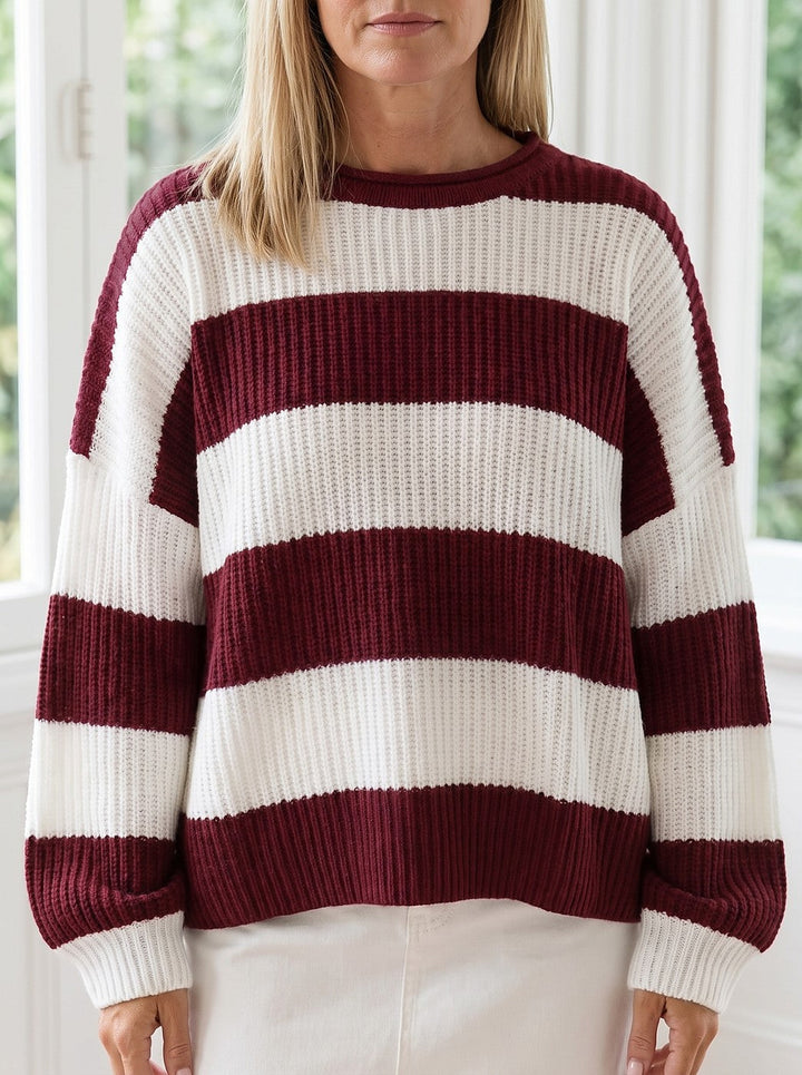 Anoukanne | Women's Cozy Wide Stripe Chunky Knit Sweater — 2
