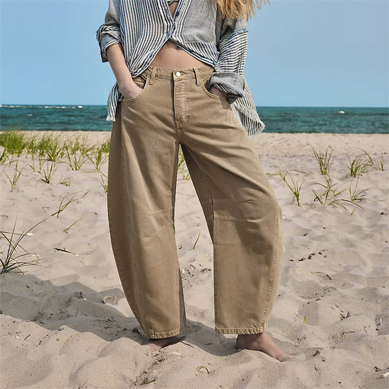 Anoukella | Women's High-Waist Wide-Leg Barrel Leg Jeans With High Rise — Beige