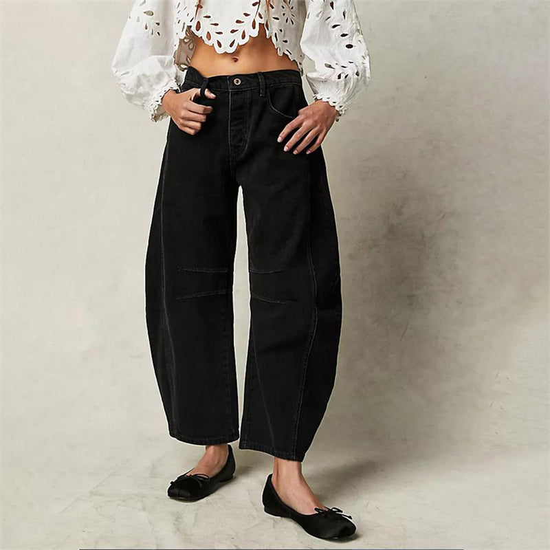 Anoukella | Women's High-Waist Wide-Leg Barrel Leg Jeans With High Rise — Black