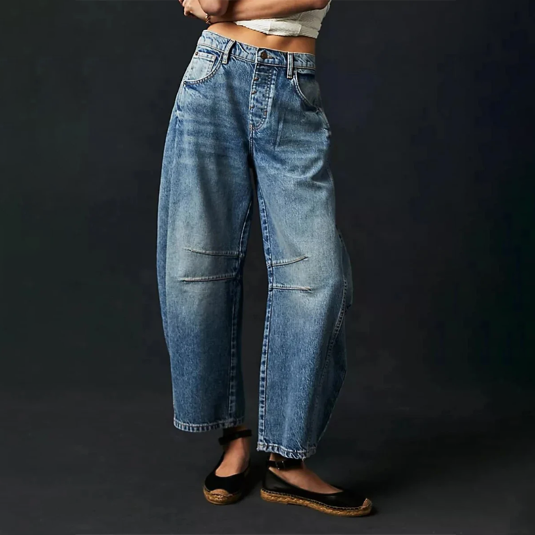 Anoukella | Women's High-Waist Wide-Leg Barrel Leg Jeans With High Rise — Dark Blue