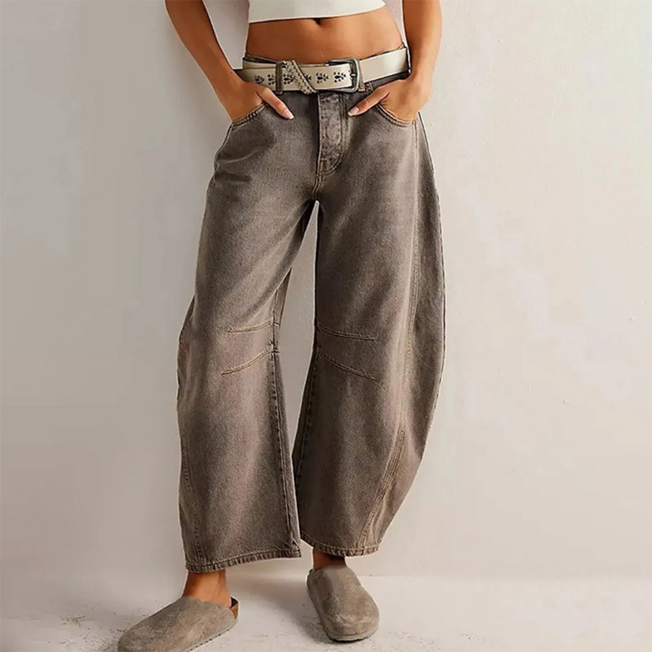 Anoukella | Women's High-Waist Wide-Leg Barrel Leg Jeans With High Rise — Dark Gray