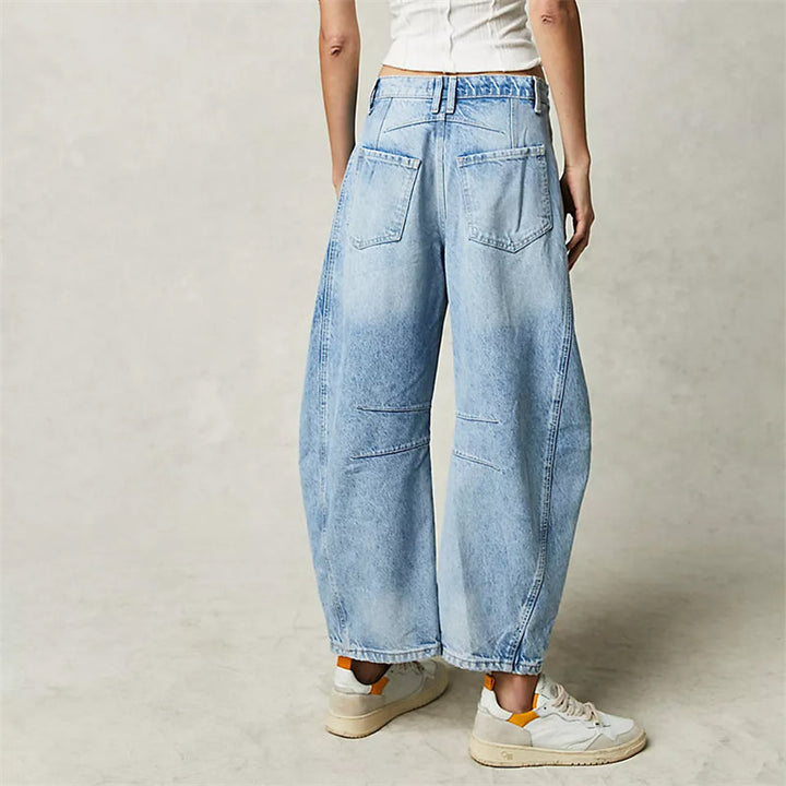 Anoukella | Women's High-Waist Wide-Leg Barrel Leg Jeans With High Rise — Light Blue