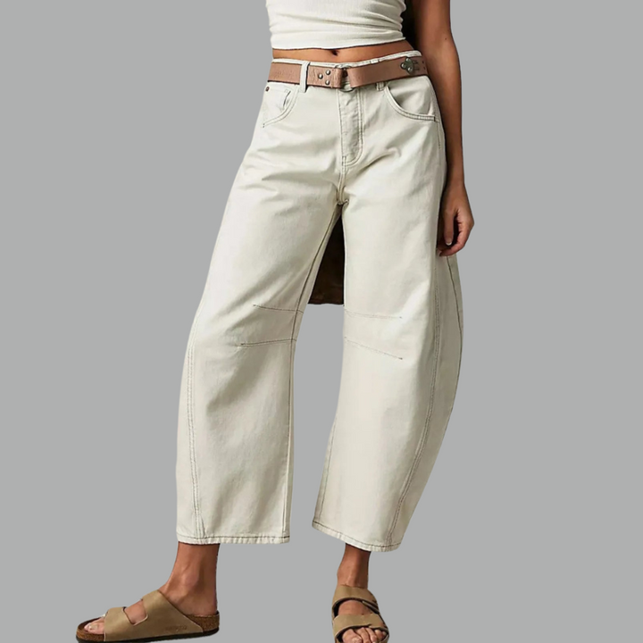 Anoukella | Women's High-Waist Wide-Leg Barrel Leg Jeans With High Rise — White