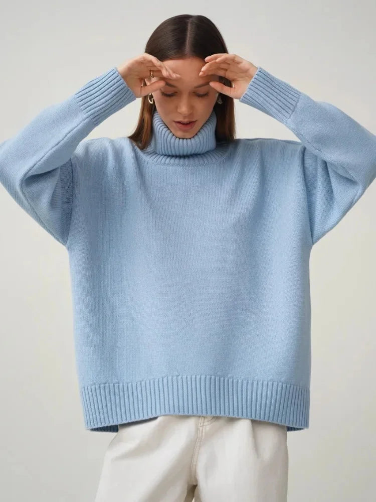 Anoukienne | Women's Cozy Knit Turtleneck for Every Occasion Sweaters — Sky Blue