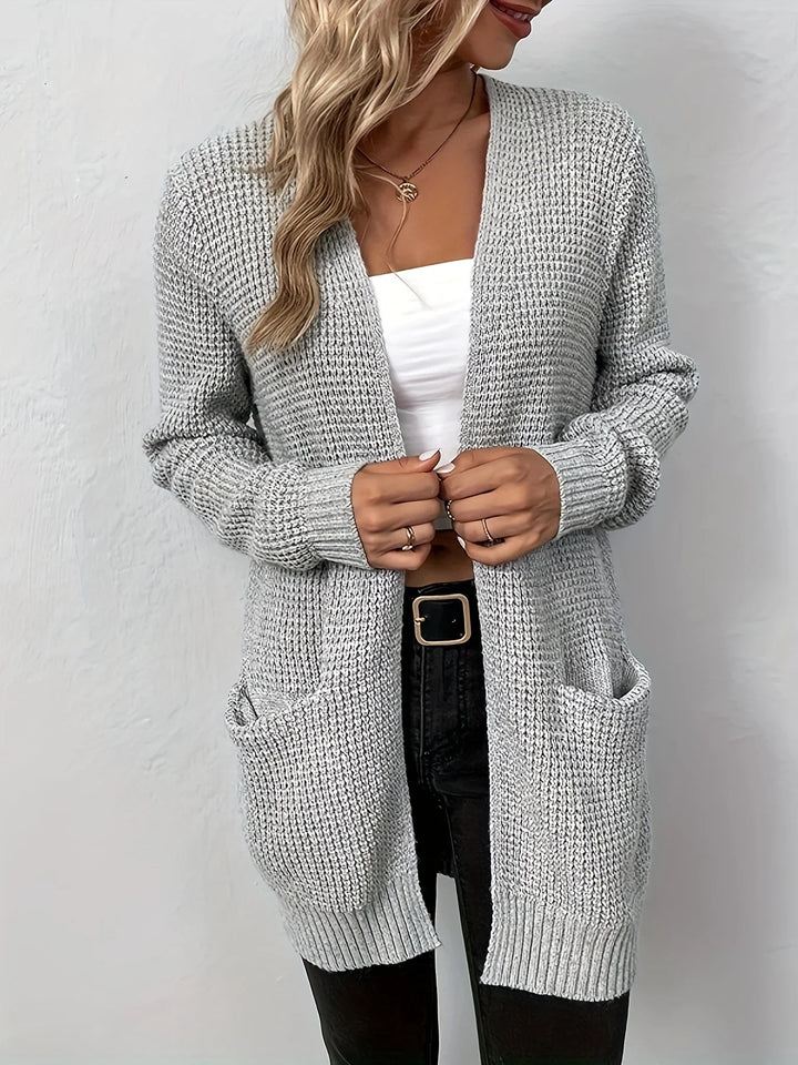 Anoukriel | Women's Cozy Cardigan Sweater Round Neck Textured Knit Solid Color — 2