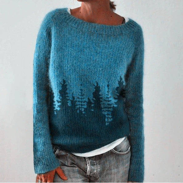 Araina | Women's Knit Cozy Comfy Nordic Fair Isle Sweater with Crew Neck — Blue