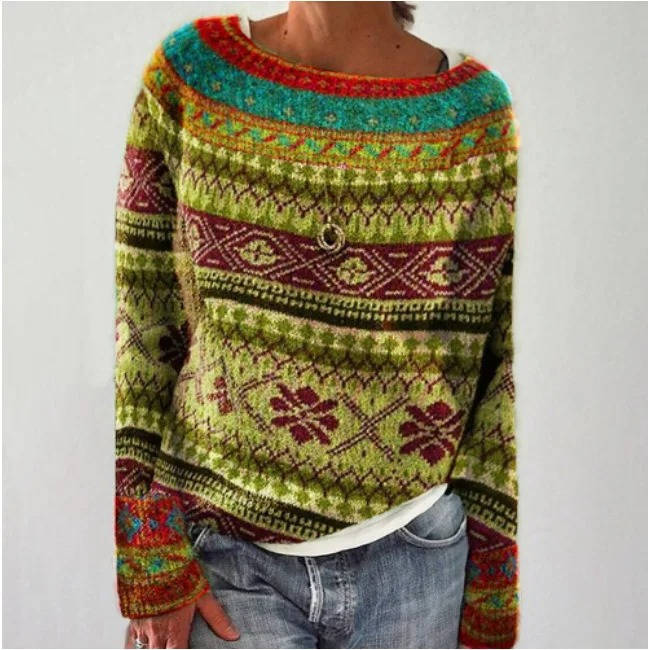Araina | Women's Knit Cozy Comfy Nordic Fair Isle Sweater with Crew Neck — 2