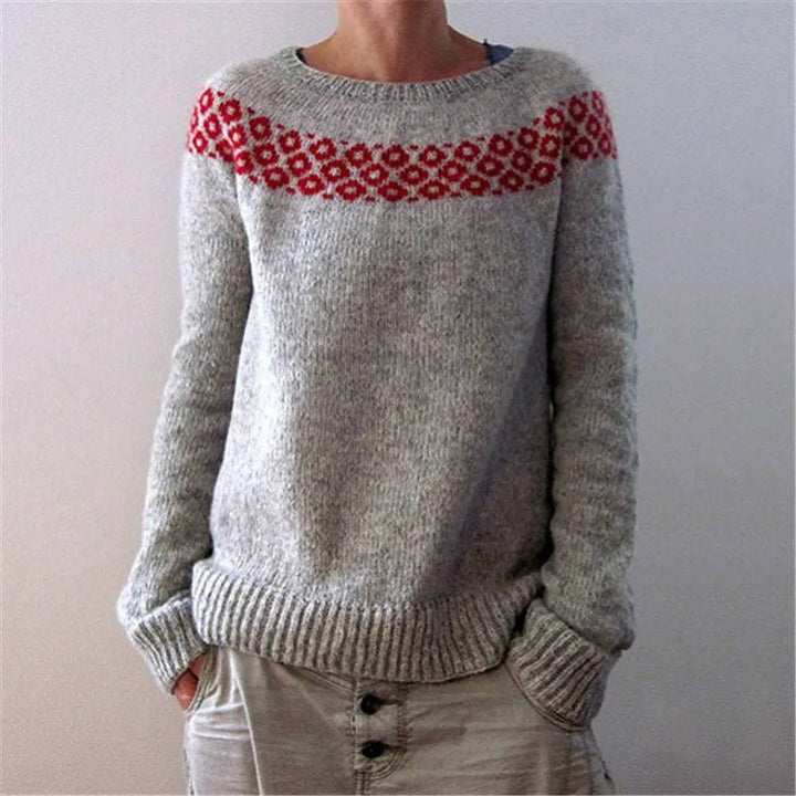 Araina | Women's Knit Cozy Comfy Nordic Fair Isle Sweater with Crew Neck — Gray
