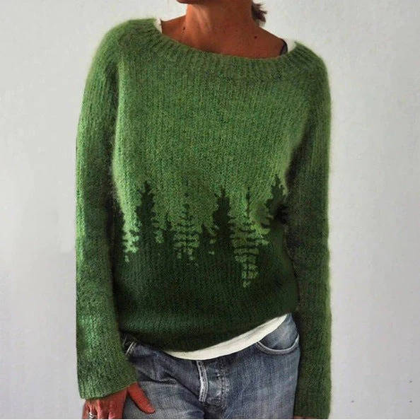 Araina | Women's Knit Cozy Comfy Nordic Fair Isle Sweater with Crew Neck — Green