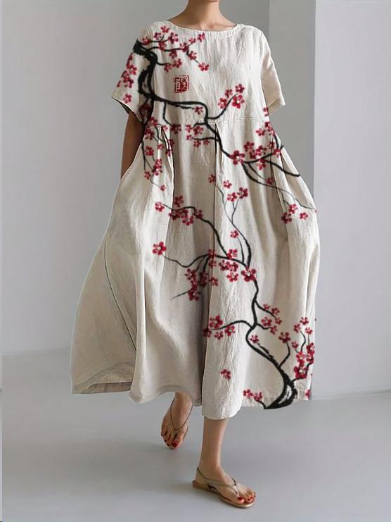 Aridessa | Women's Wedding Guest Elegant Floral Loose Fit Midi Dress Dresses — Cream
